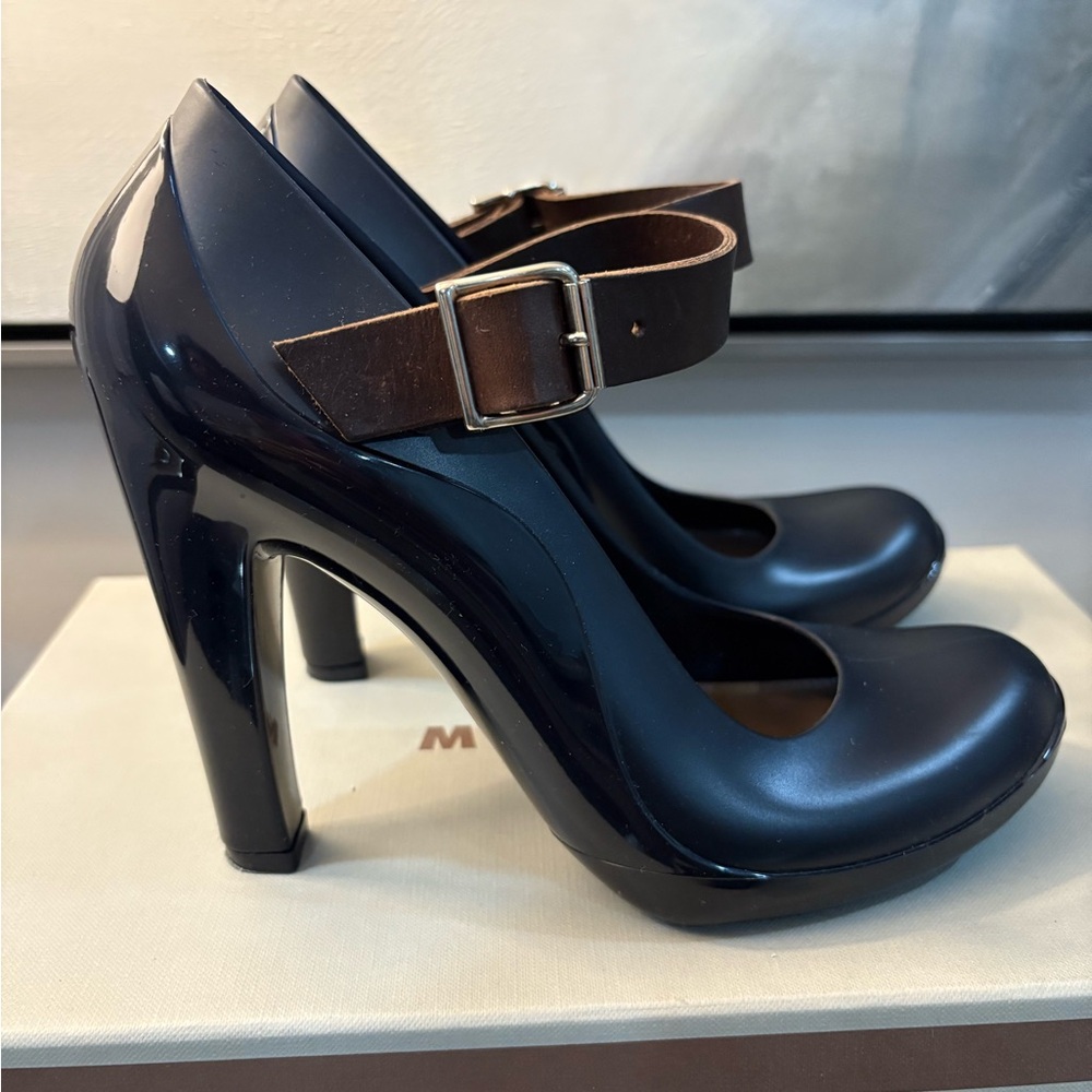 Marni Stylish Black Heels with Brown Strap